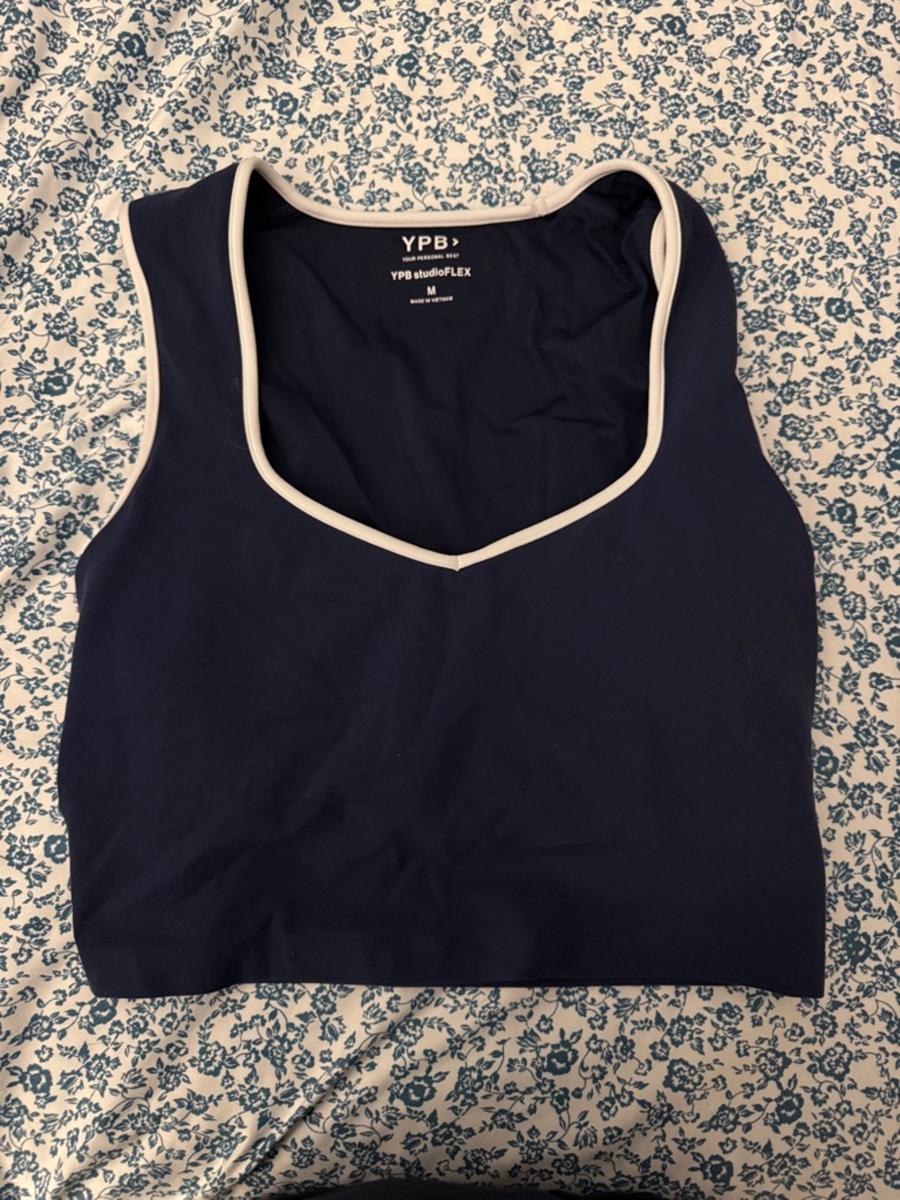 YPB Navy Athletic Crop Tank with white Trim
